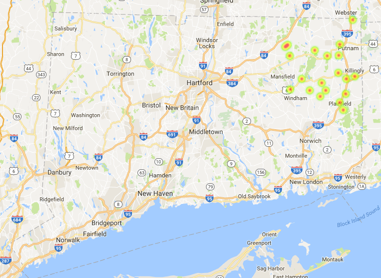 Physician Assistants - PA - Heat MAP Connecticut Windham County